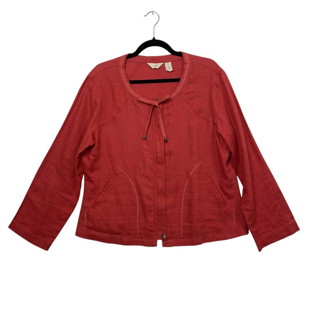 J. Jill Women's Red 100% Linen Full Zip Lightweight Jacket Size Medium